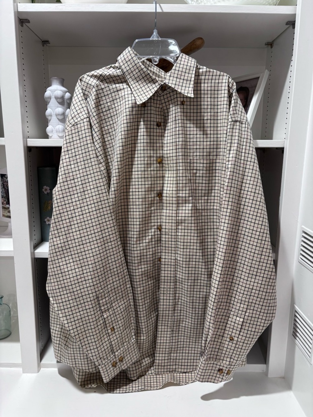 Men's Beige Checked Button-Down Shirt Brooks Brothers XL